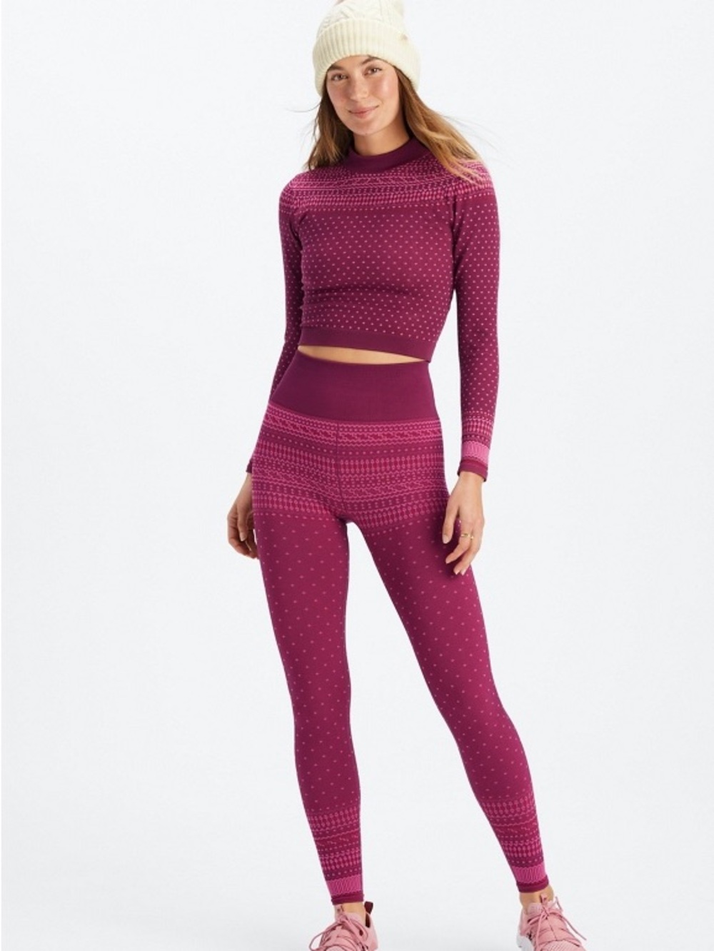 Fabletics Seamless High-Waist Leggings & Long Sleeve Top - Berry Plum